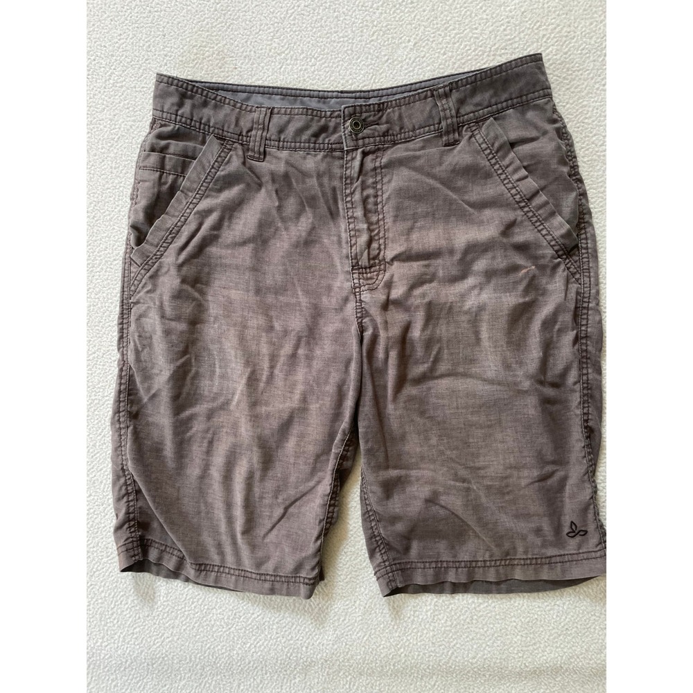 Prana Mens 32 Shorts Brown Sutra Hemp Blend Stretch Hiking Outdoor M3FURR113